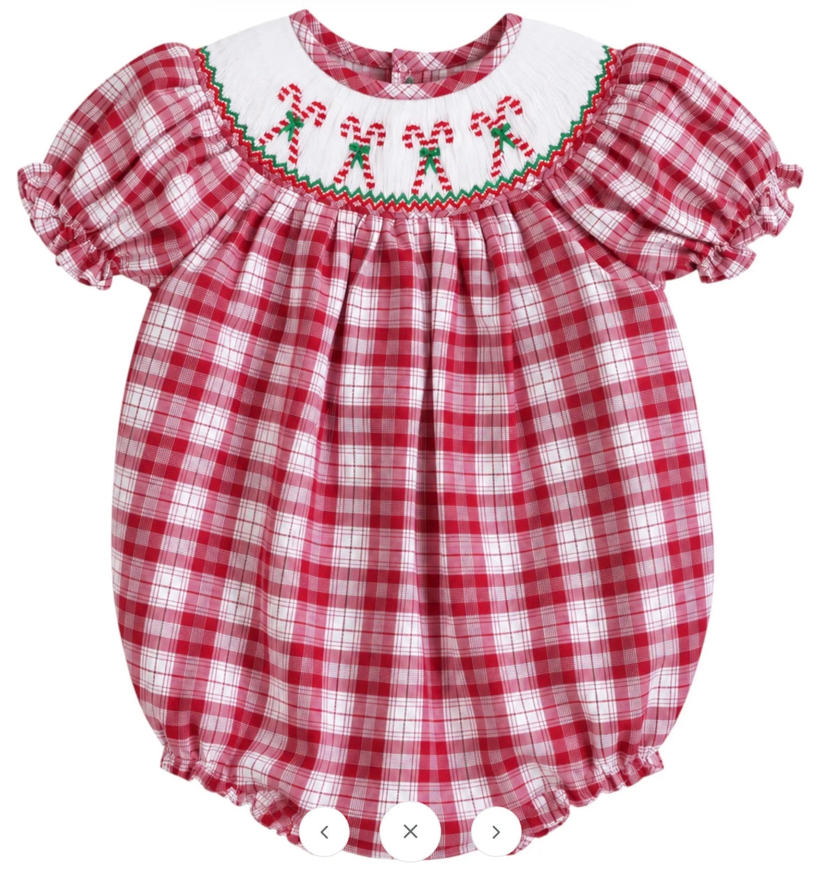 Candy Cane Smocked Red Plaid Girls Bubble