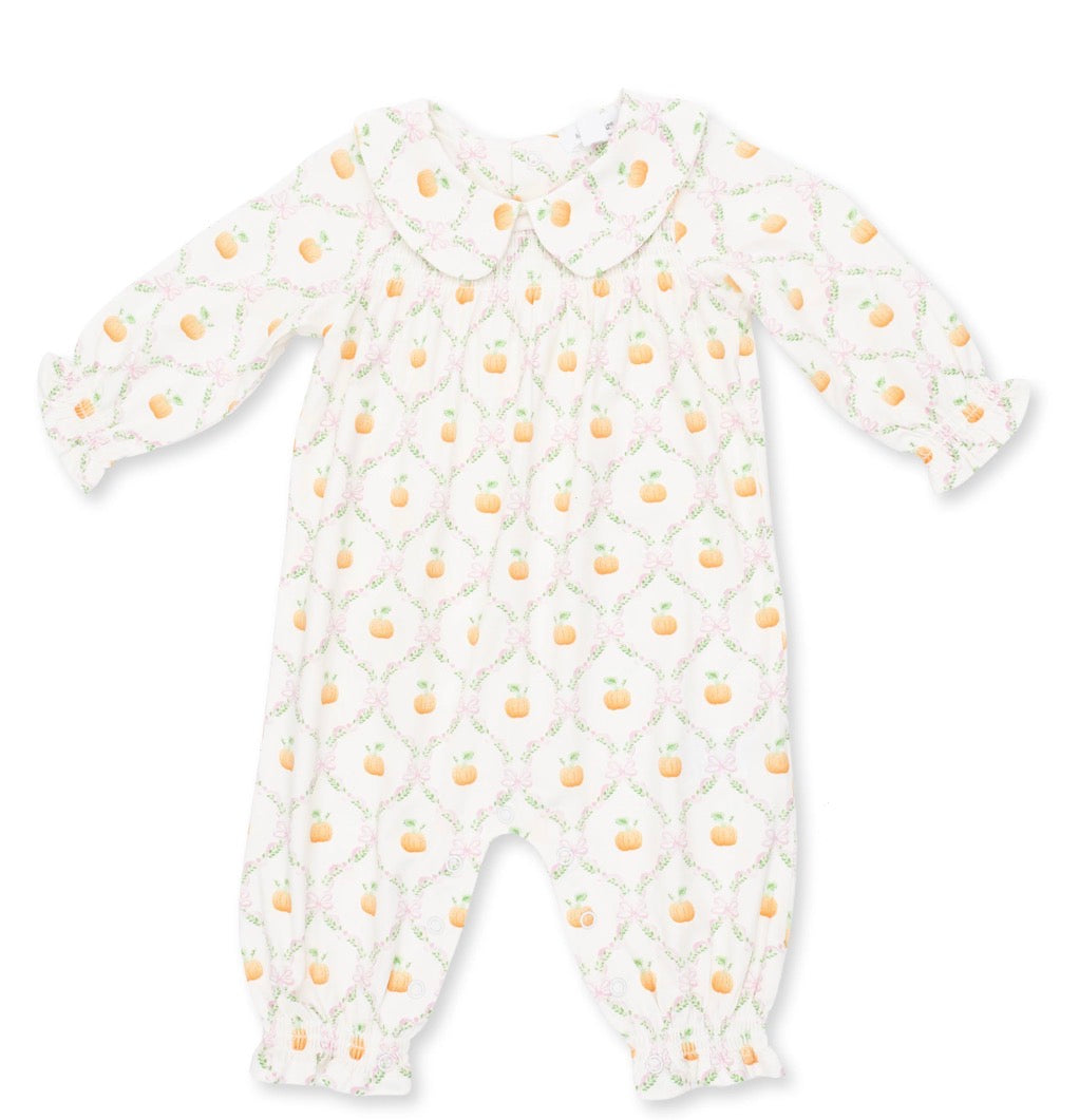 Smocked Long Sleeve Romper Pretty Pumpkins Trellis