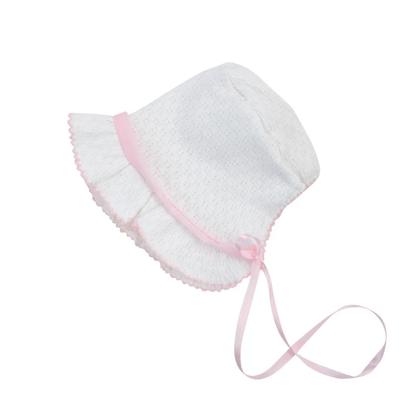 Paty Knit Bonnet with Pink Chiffon Trim
