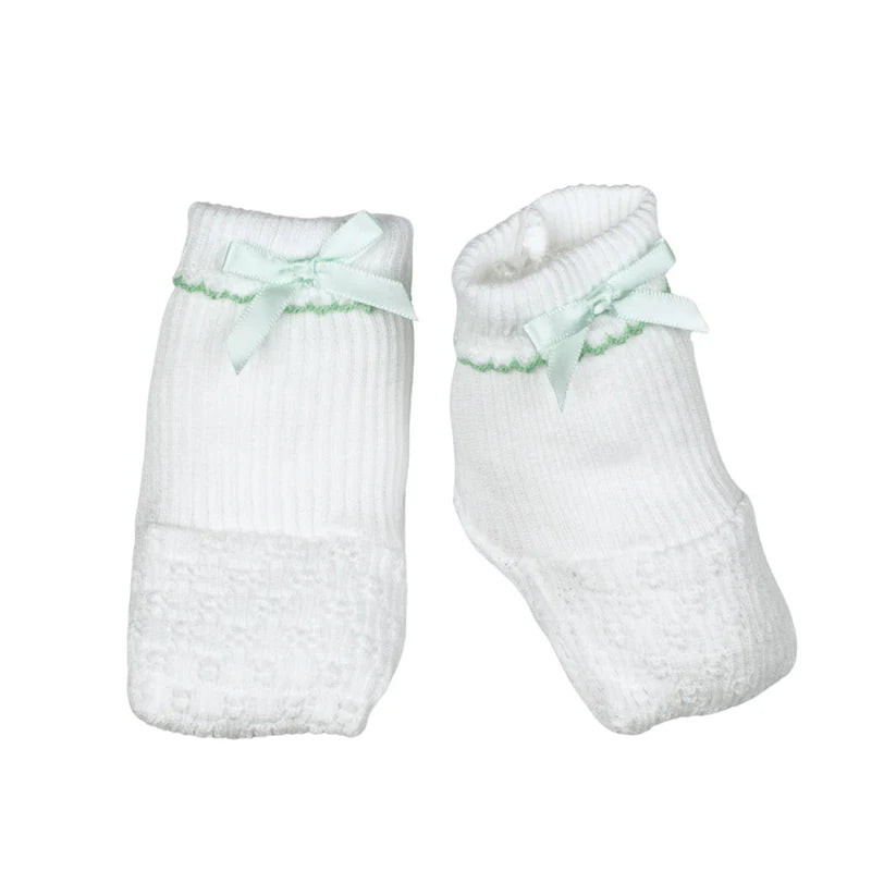 White Knit Booties with Mint Trim