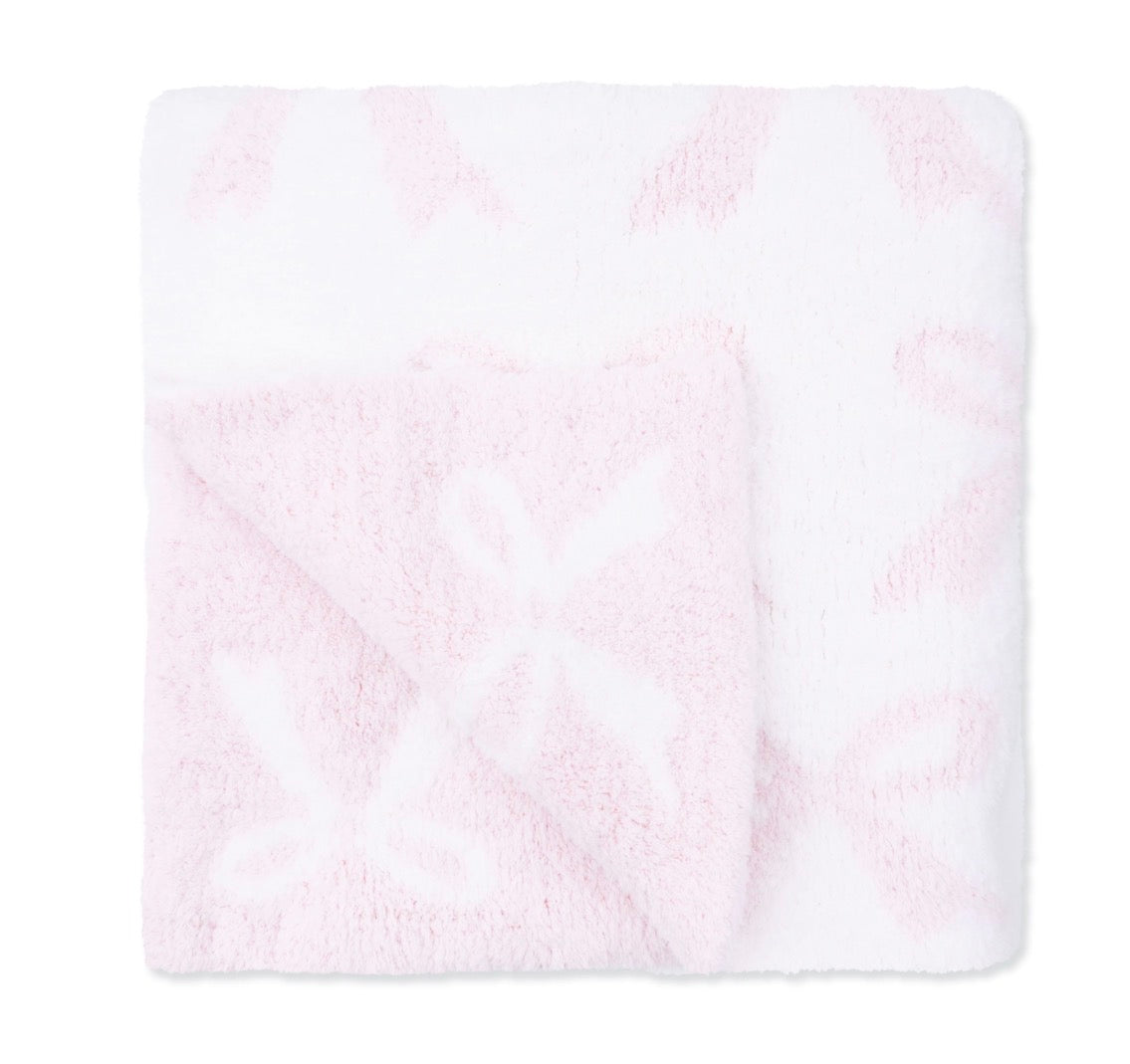 Chenille Baby Pink Bow Blanket
