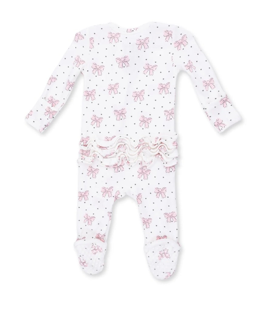Bows and Hearts 2 way Ruffle back zipper footie