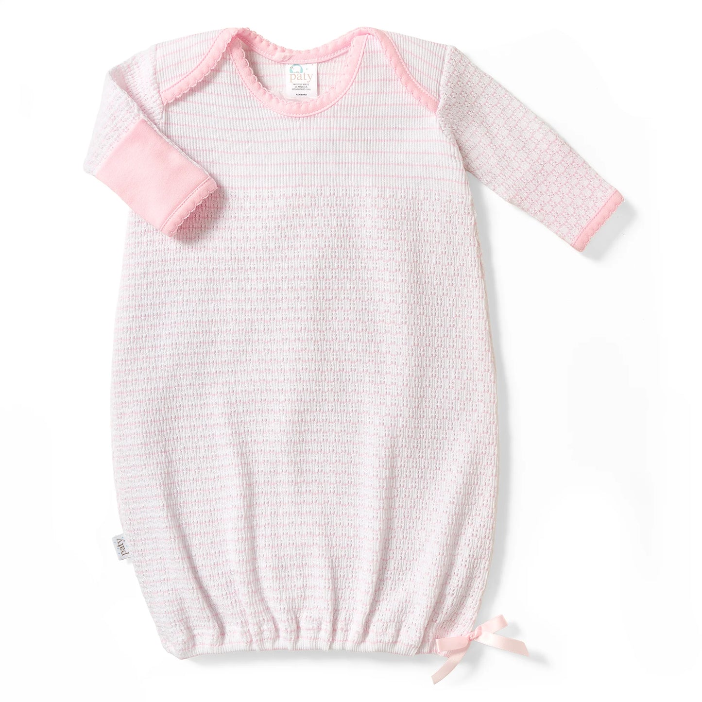 Pink Paty Knit Pinstripe Gown With Pink Pima Trim