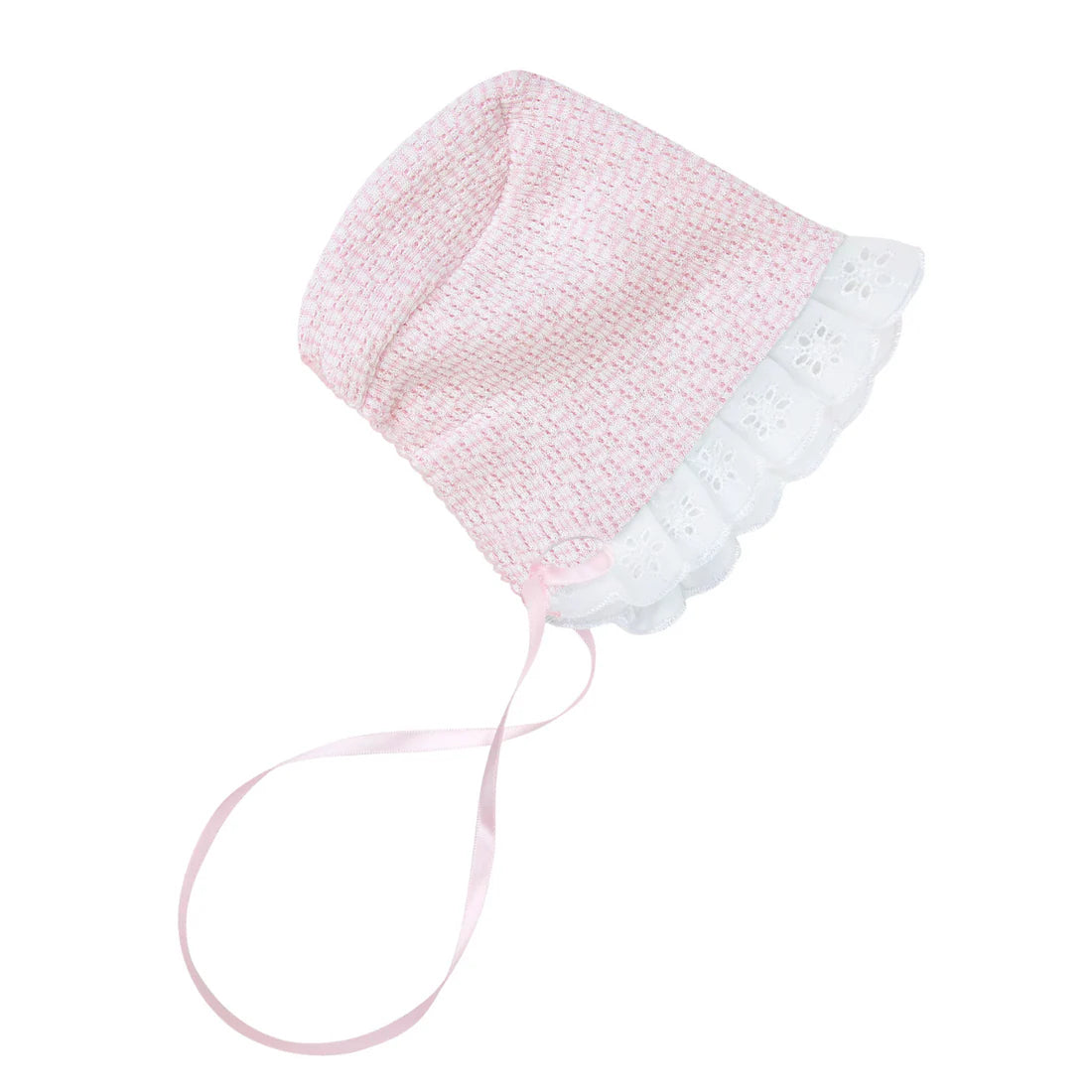 Paty Knit Pink Bonnet with Eyelet Trim