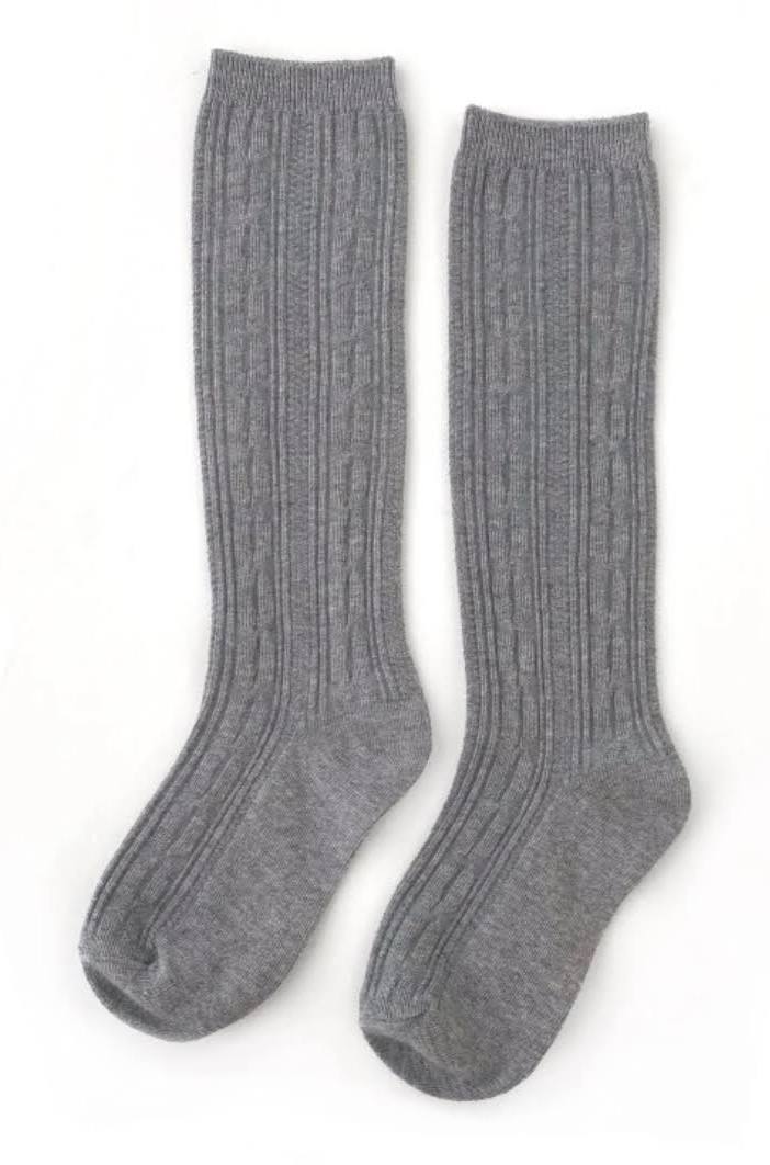 Gray cable knit knee high socks
