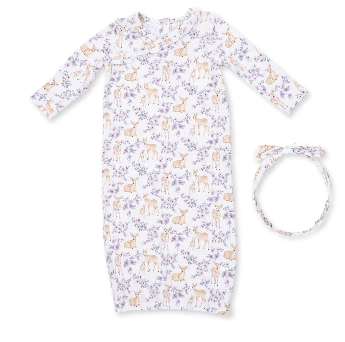 Floral Deer - Kimono Gown And Knot Headband