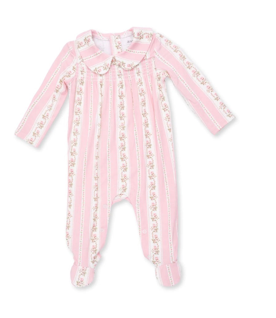 Antoinette Stripe Smocked Peter Pan Snap Footie
