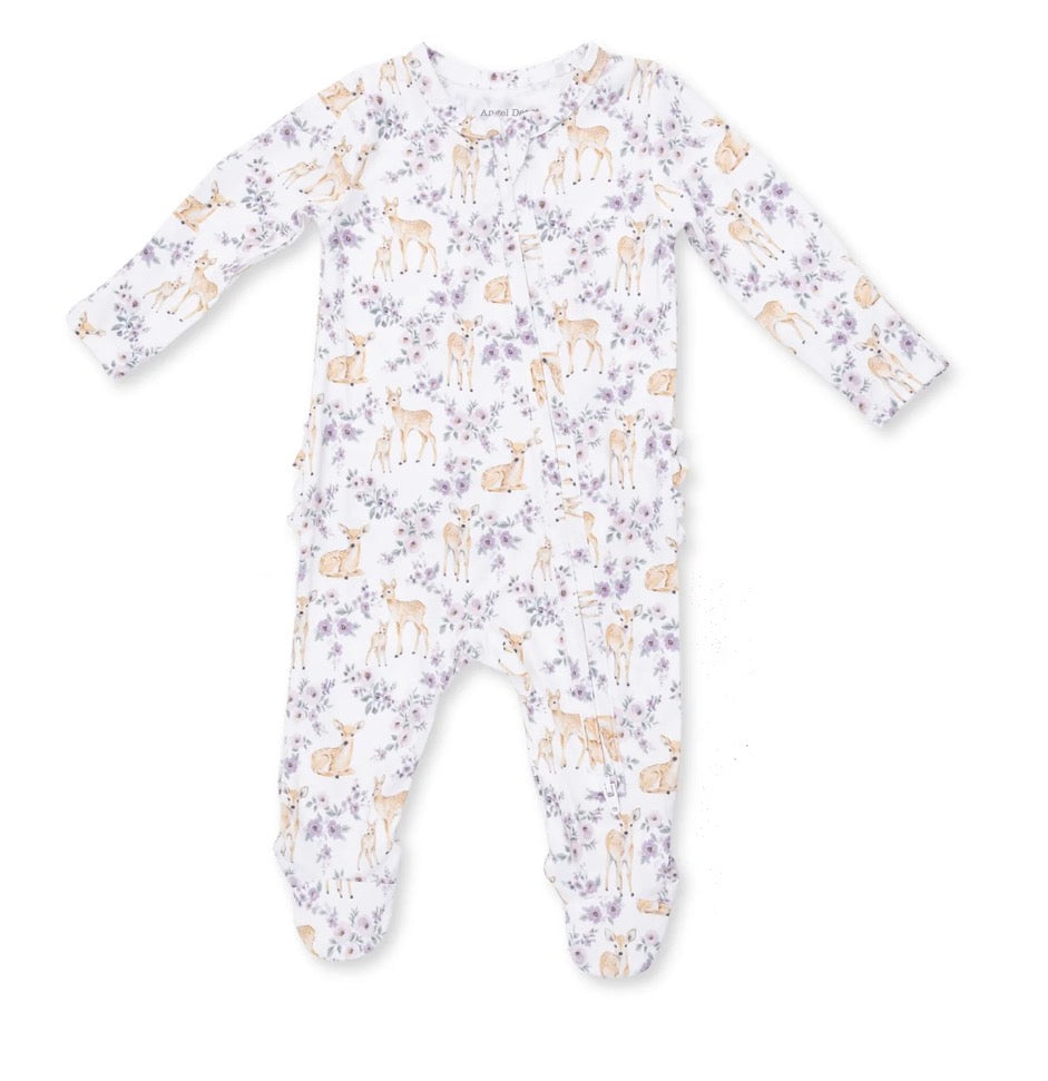 Floral Deer 2 Way Ruffle Zipper Footie