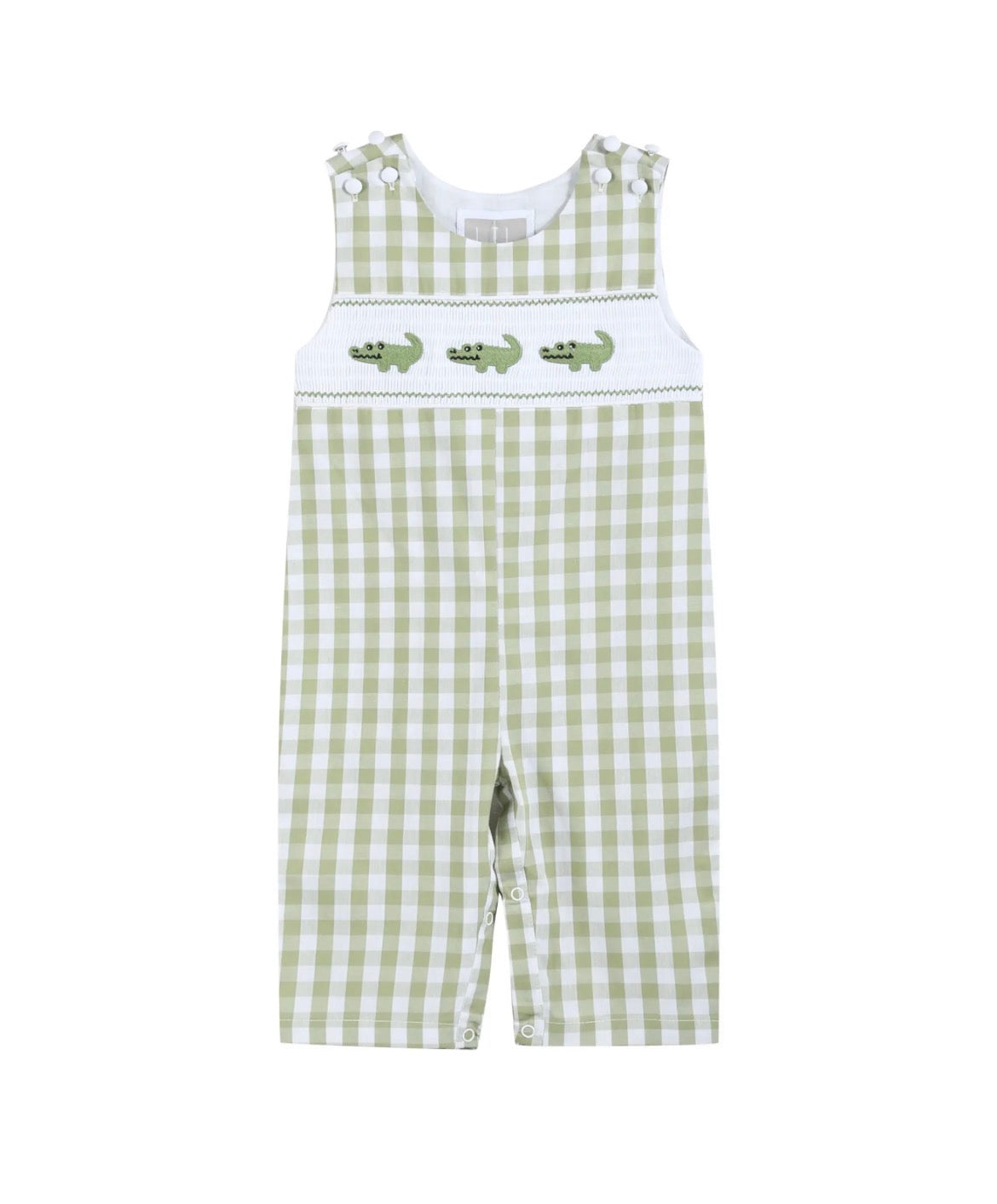 Sage Green Gingham smocked Overalls