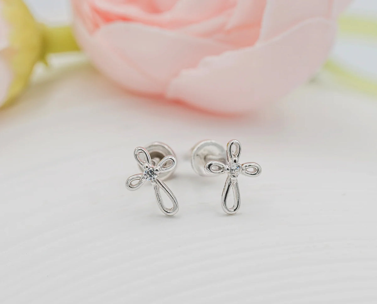 Girls Infinity Cross Earrings Sterling Silver