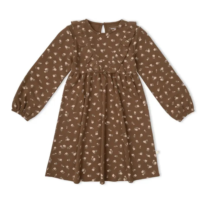 Organic Long Sleeve Ruffle V dress - Primrose