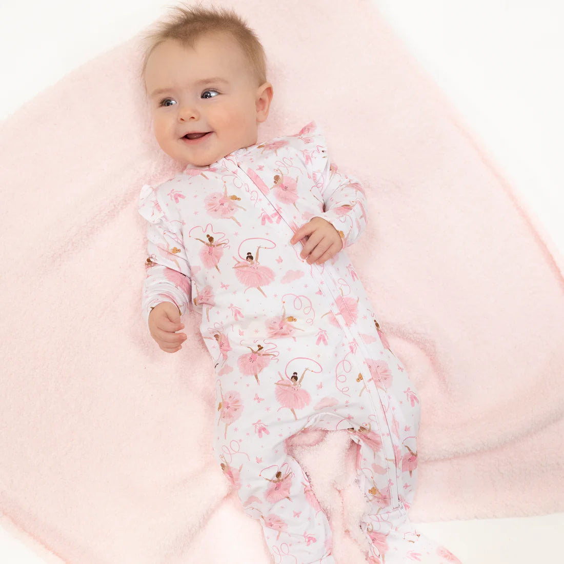 Ribbon Ballerinas 2 Way Ruffle Sleeve Zipper Footie