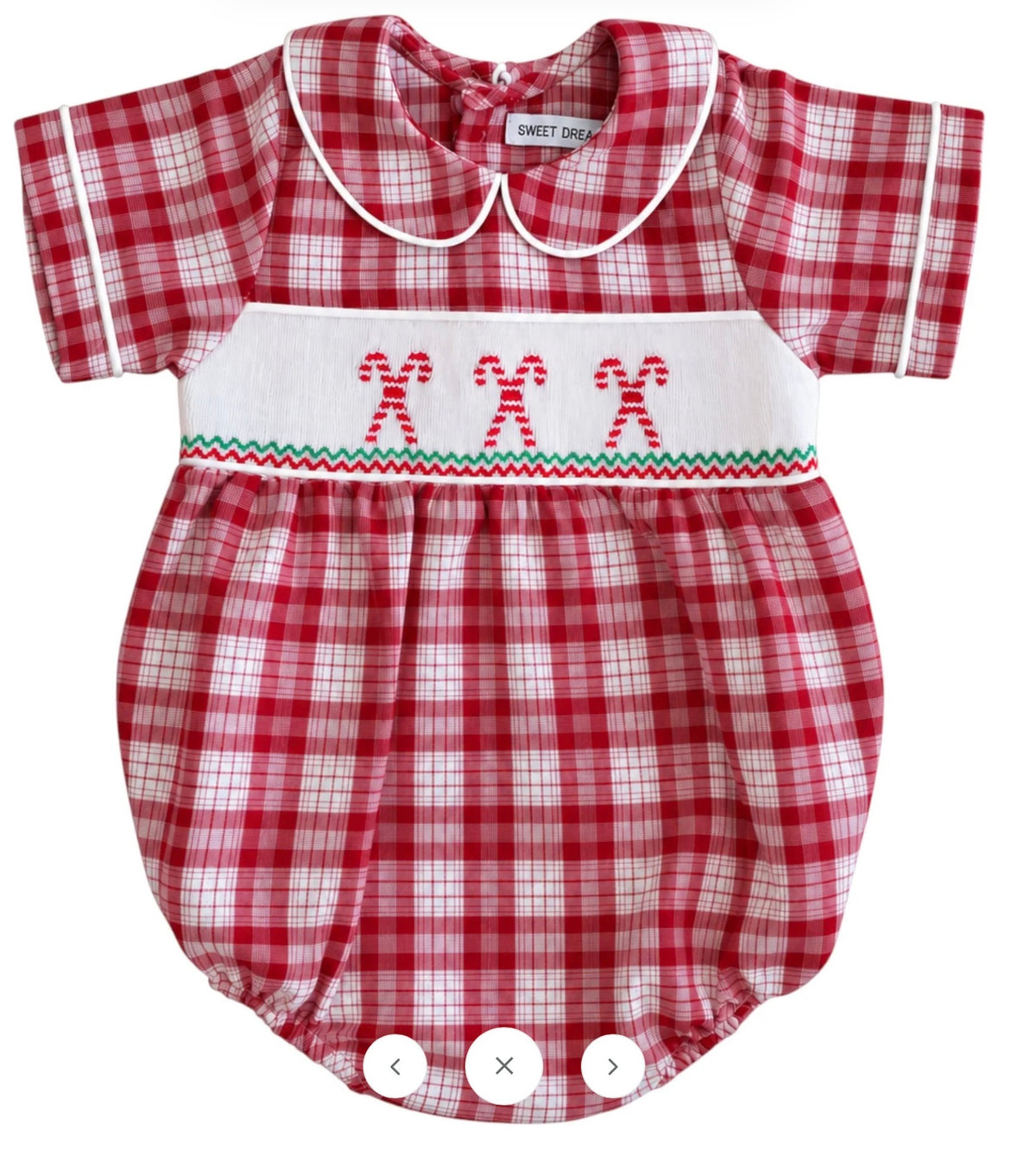 Candy Cane Smocked Red Plaid Boys Bubble