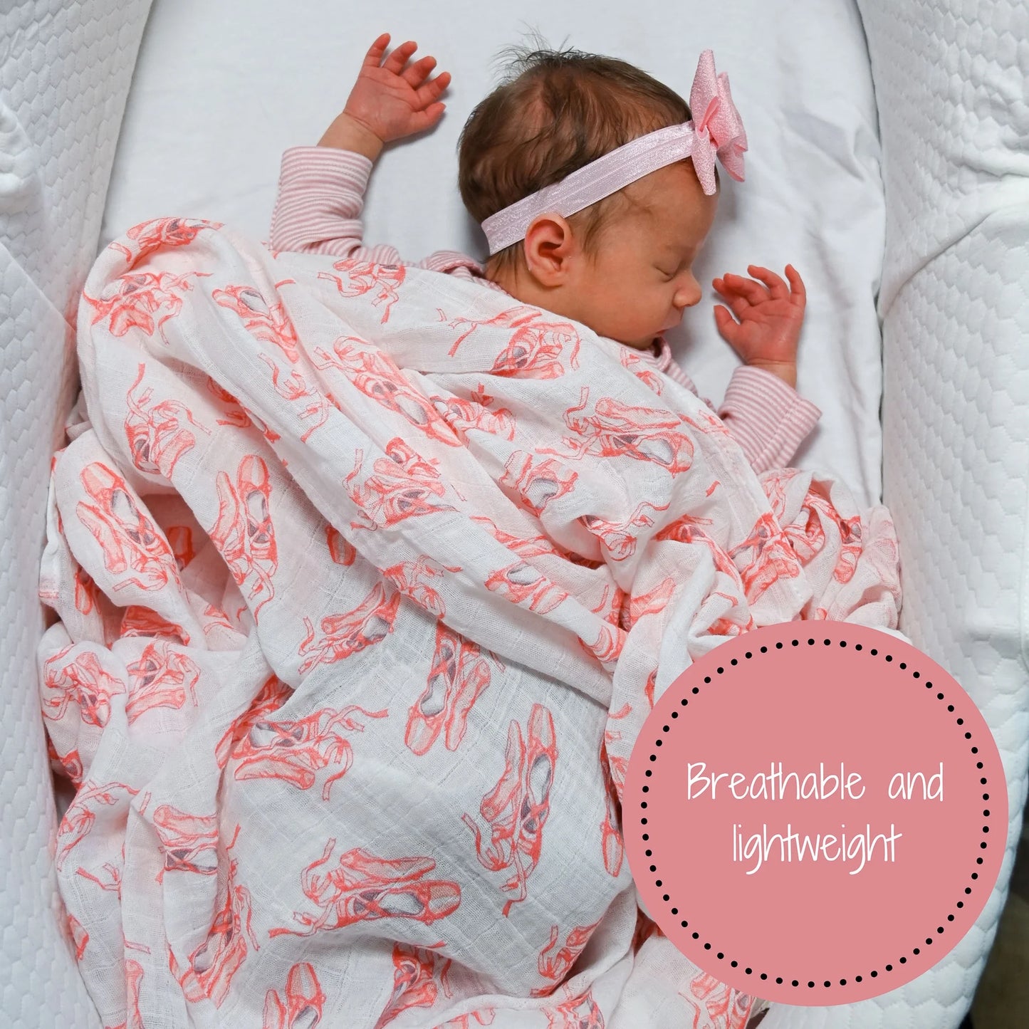 Pink Ballet Shoe Baby Muslin Swaddle Blanket