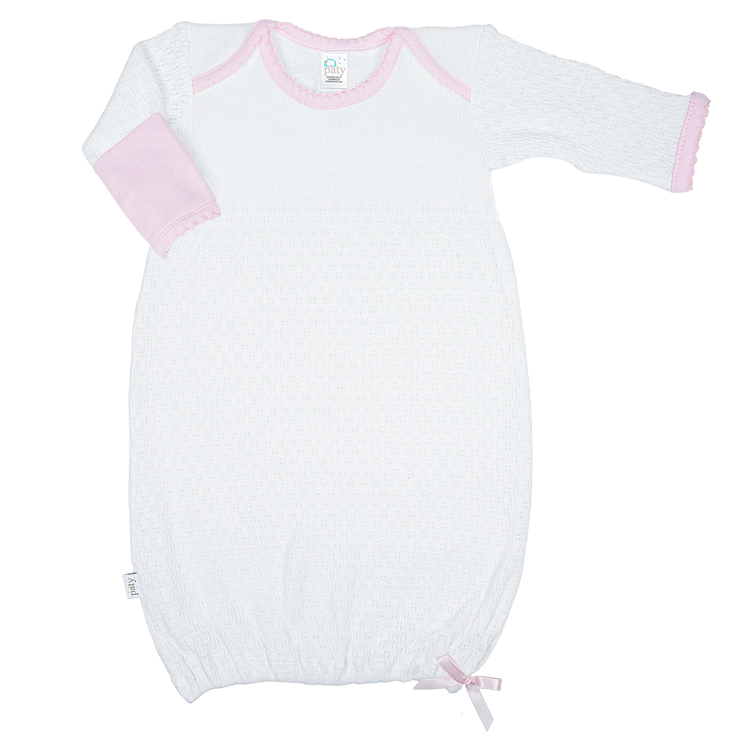 Paty Knit Overlap Shoulder Gown With Pink Pima Trim