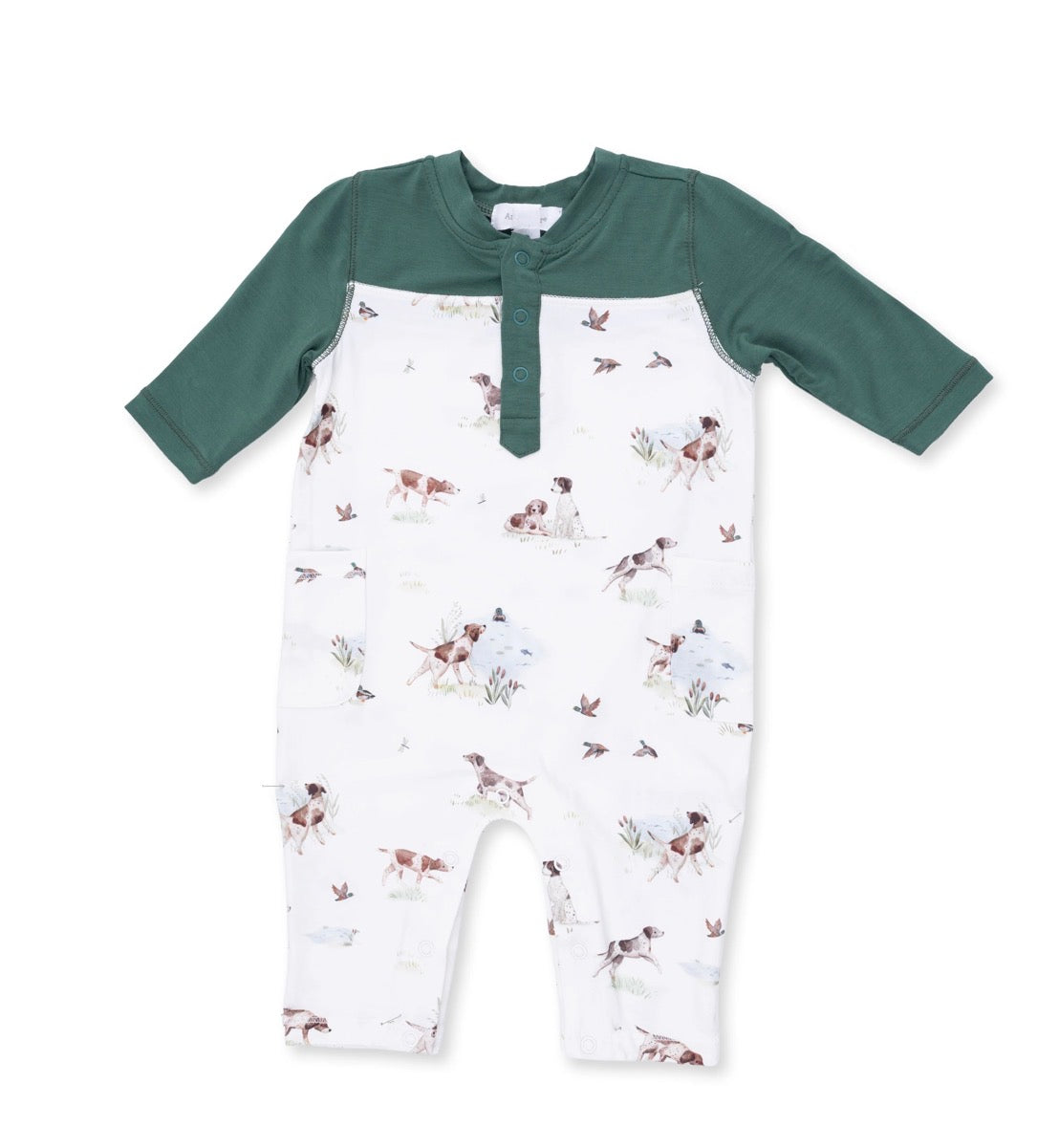 Romper with Contrast Sleeve Pointer Pups and Ducks