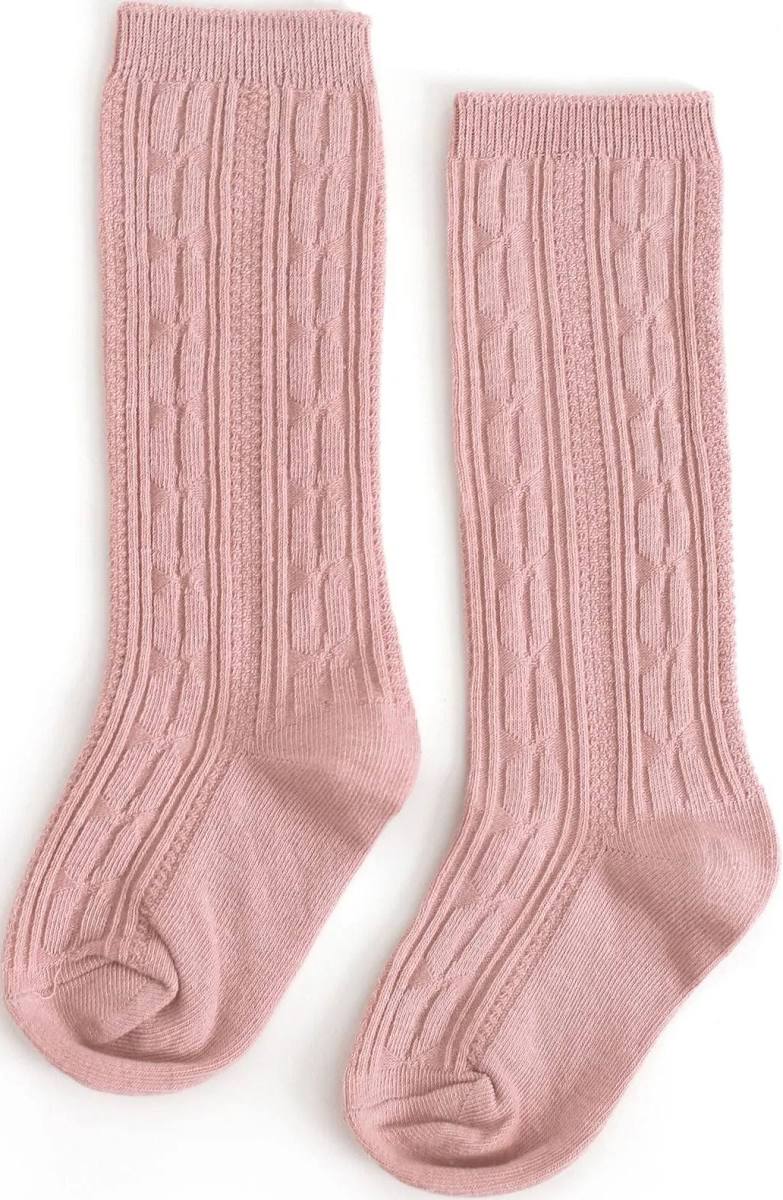 Blush + Mauve cable knit knee high socks