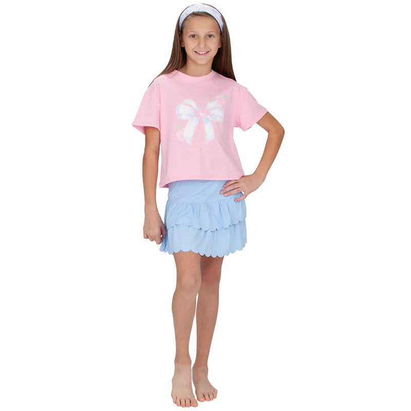Scalloped Skort in Solid Light Blue