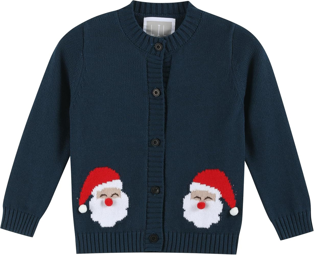 Navy Blue Christmas Santa Knit Cardigan