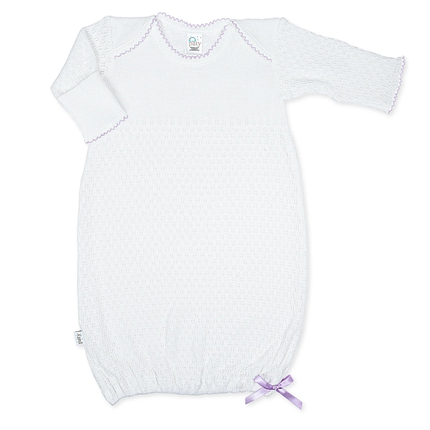 Lavender Trim Paty Knit Overlap Shoulder Gown