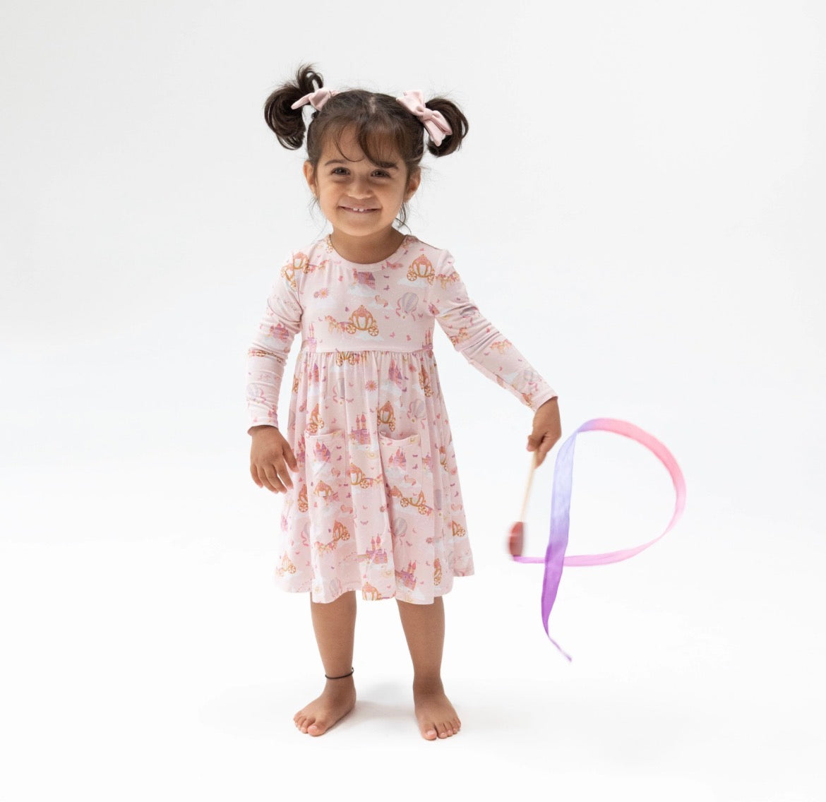 Princess Unicorns and Castle Twirly Long Sleeve Dress With Bike Shorts