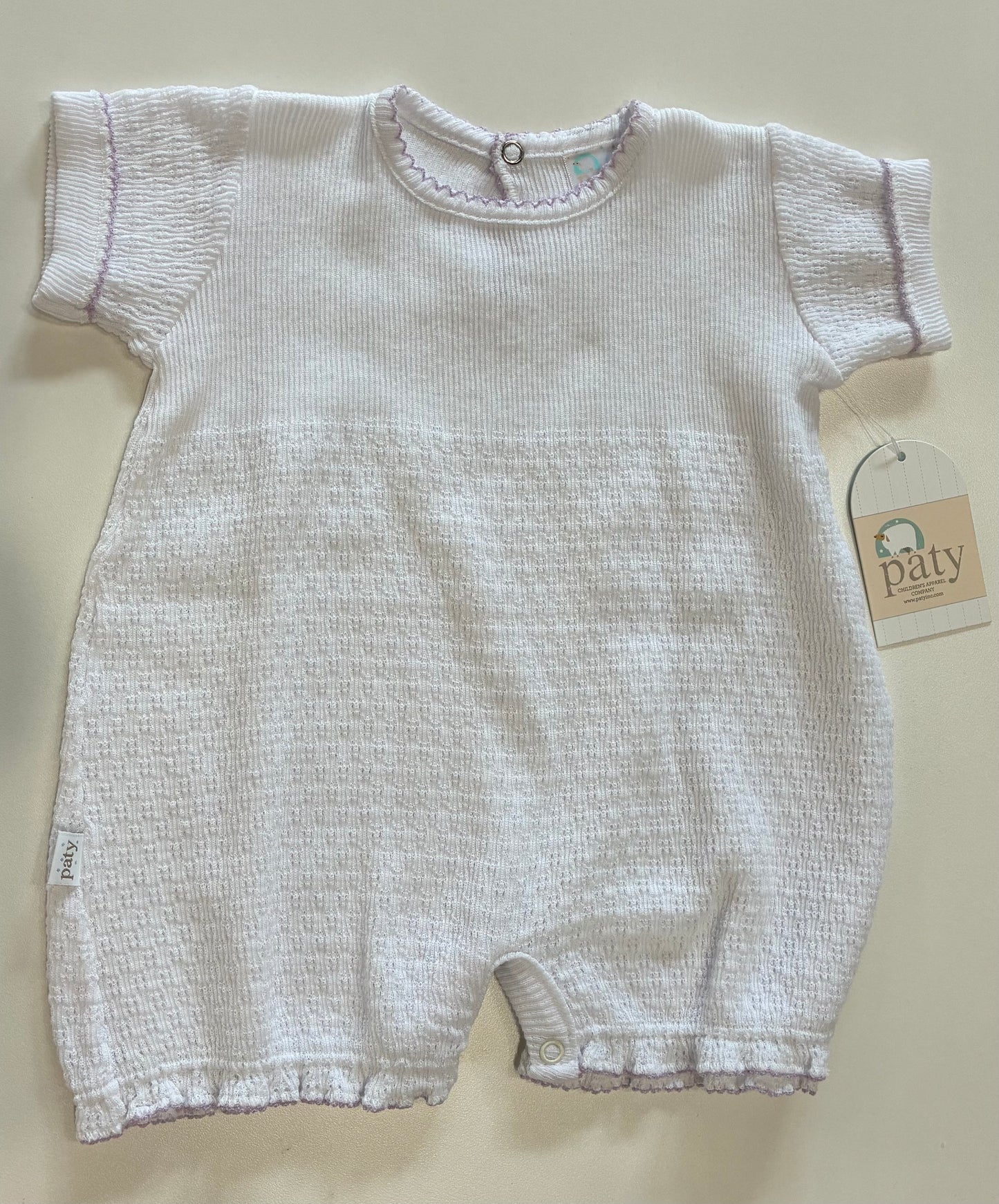 White with Lavender Trim Paty Knit Ruffle Hem Bubble