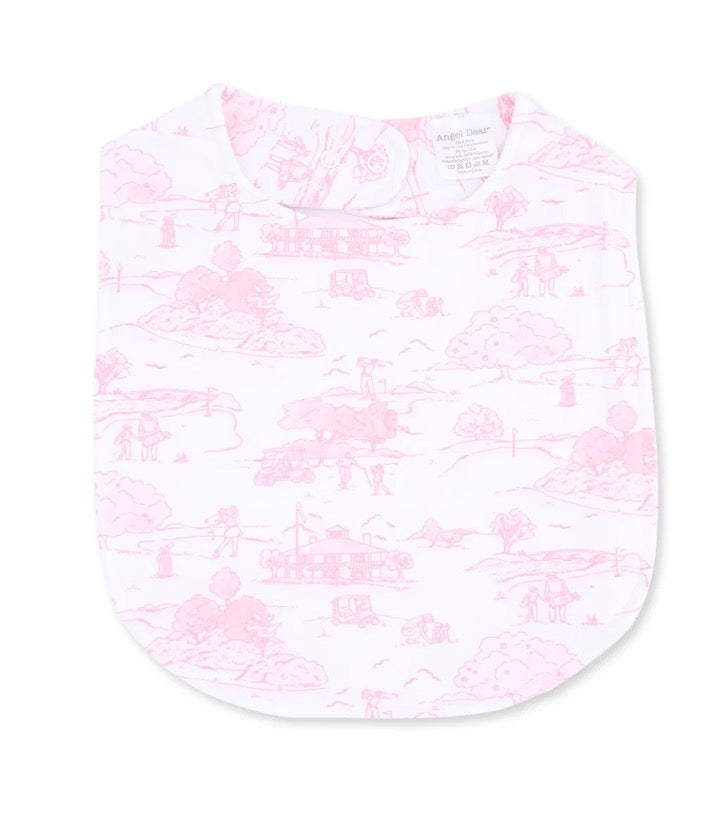Golf Pink Toile Feeding Bib