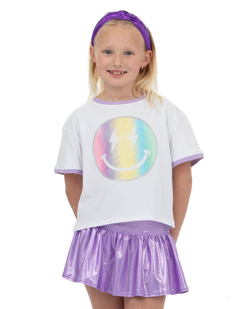 Glitter Pastel Rainbow Smiley Ringer Boxy T