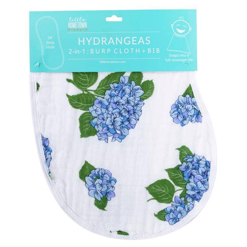 Hydgrangeas Baby Burp Cloth and Bib 2 in 1 Absorbent and Gentle on Newborn Skin