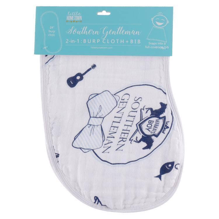 Southern Gentleman Baby Burp Cloth and Bib 2 in 1 Soft Bamboo Organic Cotton Combo
