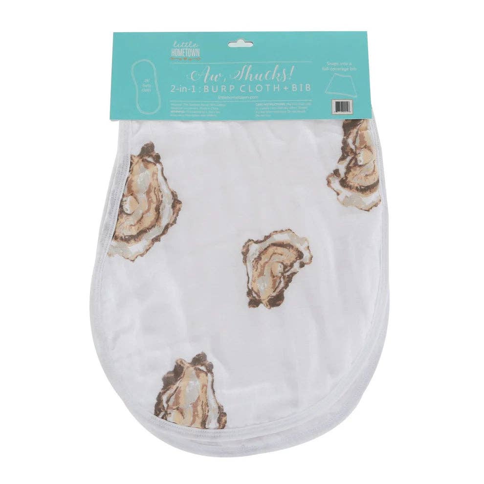 Aw Shucks! Oyster Baby Burp Cloth and Bib 2 in 1 Perfect Baby Shower Add On