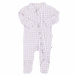 LILAC GINGHAM PETER PAN COLLAR RUFFLE ZIPPER FOOTIE