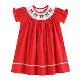 Red Christmas Bows Smocked Bishop Dress