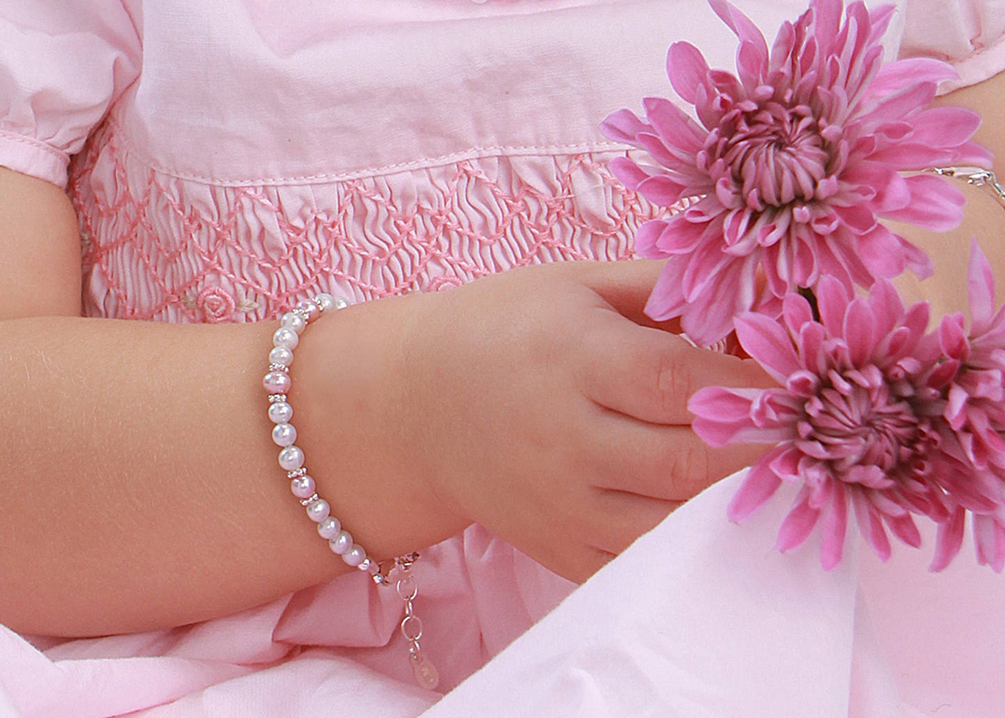 Girls Sterling Silver Pearl Baby Beaded Bracelet for Kids