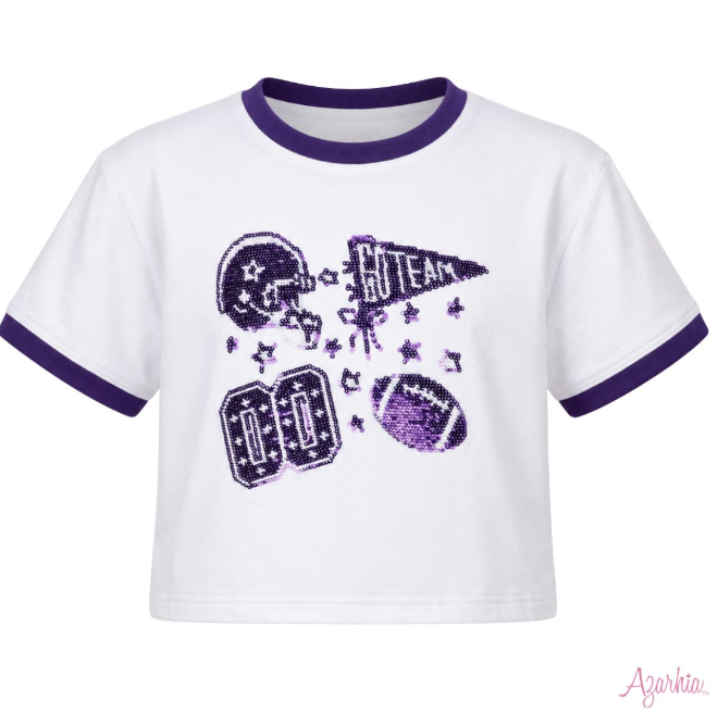 Purple Sequin Football Elements Boxy Tee