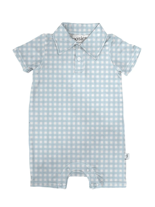 Cottage Blue Gingham Polo Romper