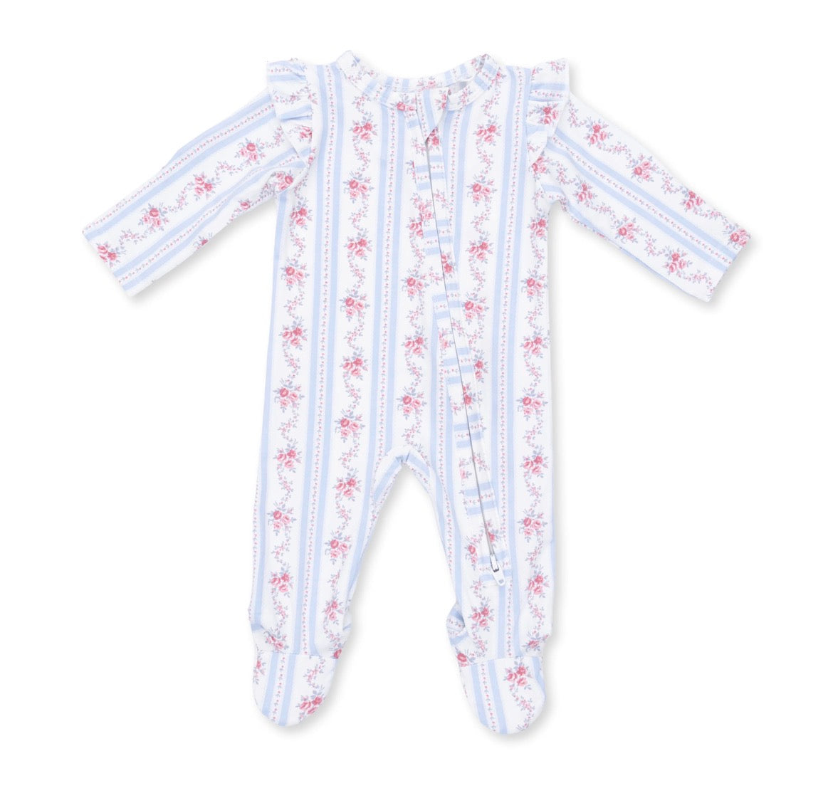 Ruffle Footie Anna Floral Stripe