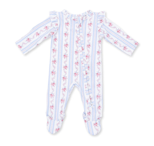 Ruffle Footie Anna Floral Stripe