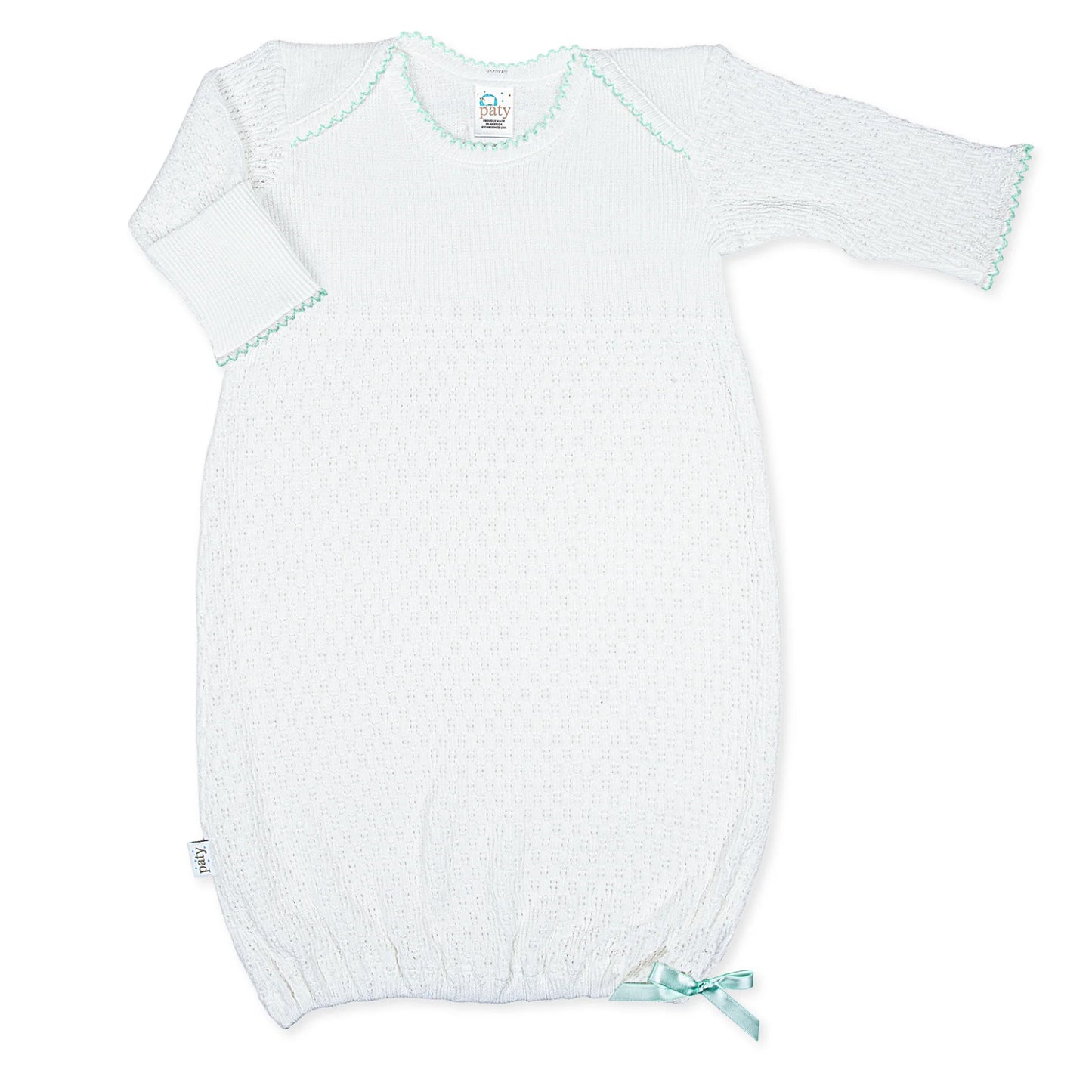 Mint Trim Paty Knit Overlap Shoulder Gown