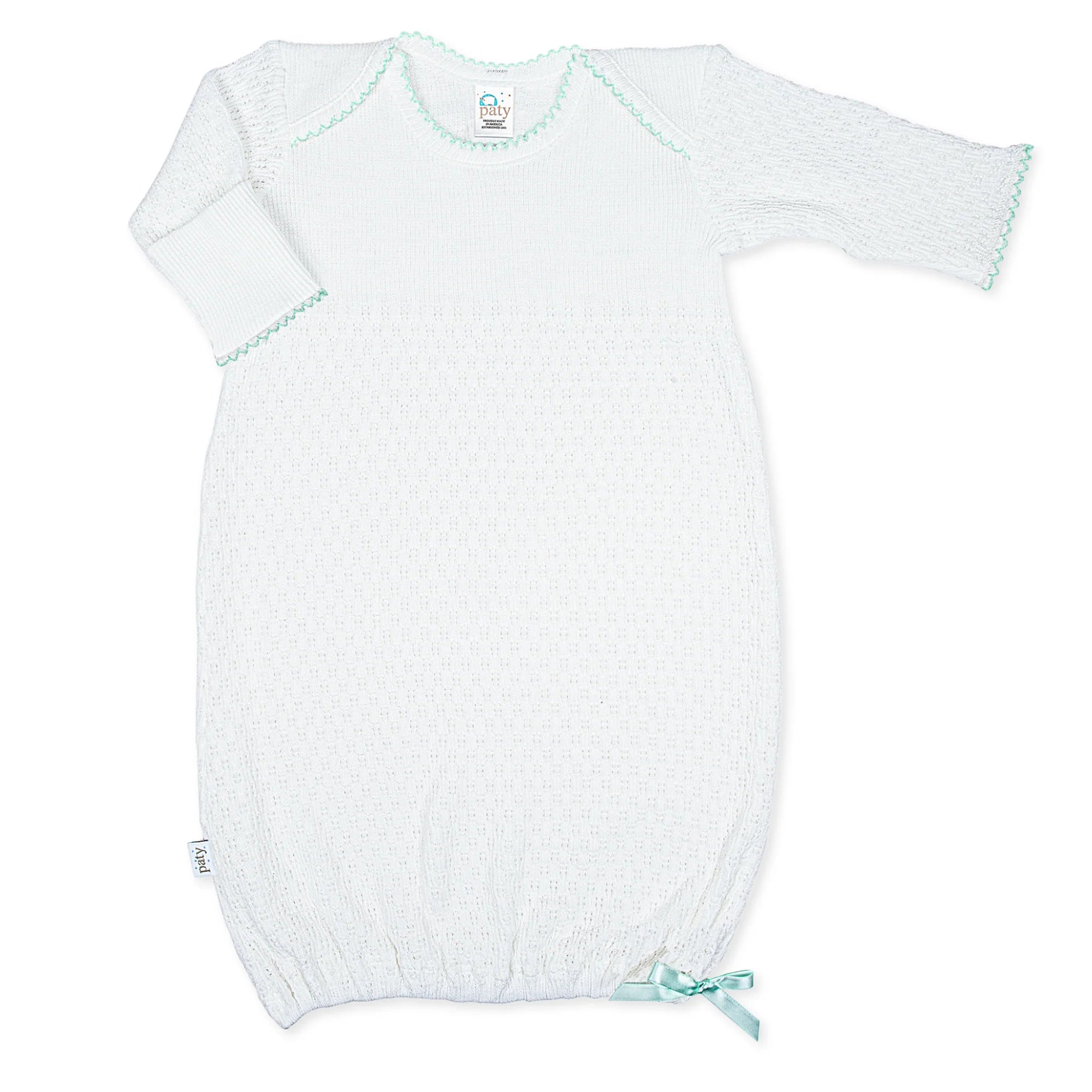 Mint Trim Paty Knit Overlap Shoulder Gown