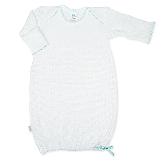 Mint Trim Paty Knit Overlap Shoulder Gown