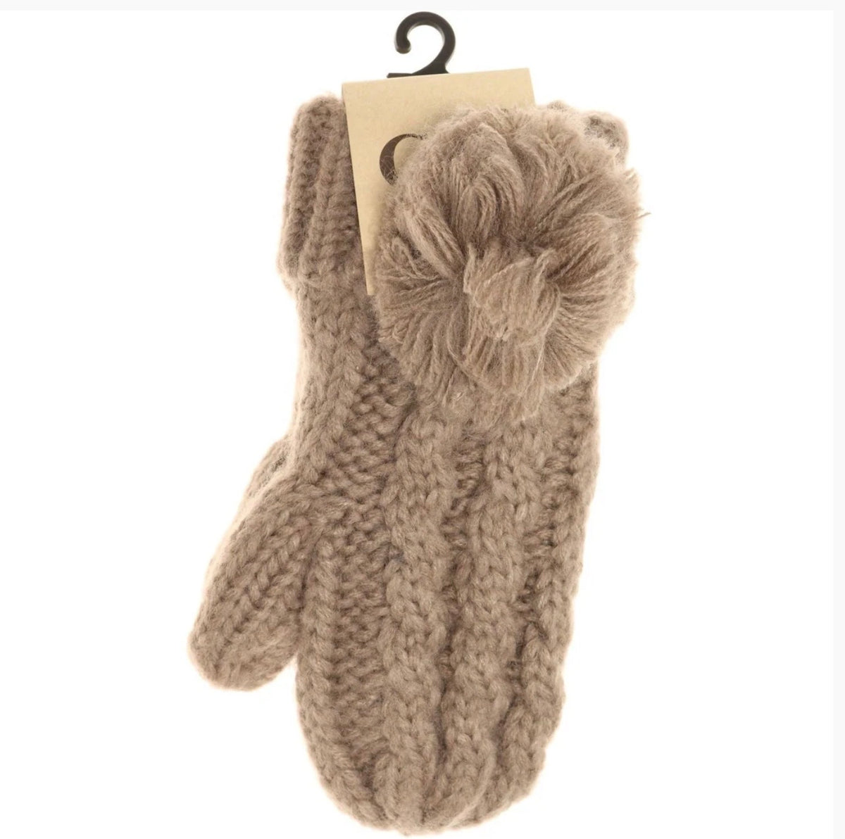 Cable Knit Pom Mittens