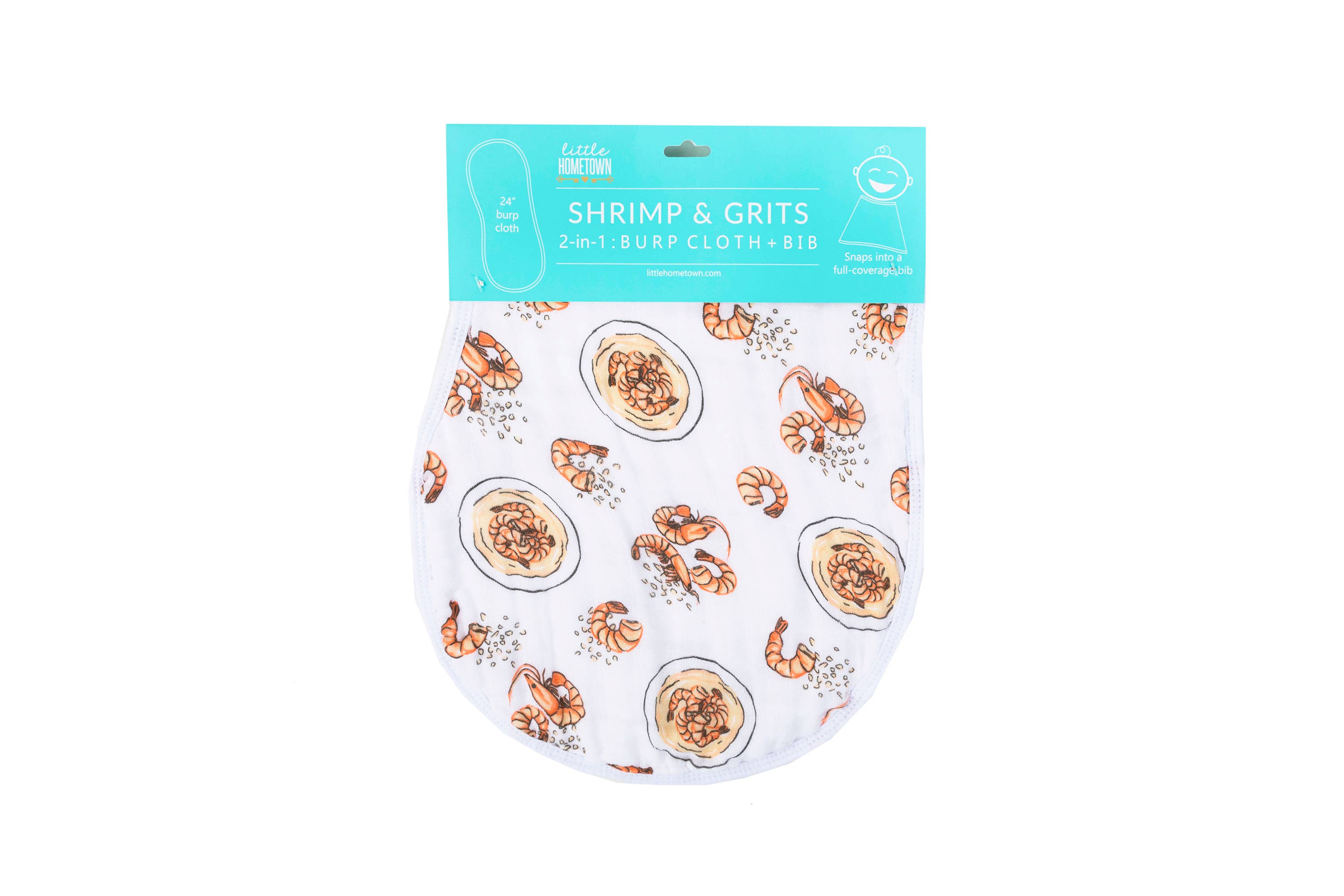 Shrimp & Grits Baby Burp Cloth and Bib 2 in 1  Soft Bamboo Organic Cotton Combo