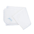 White Knit Swaddle Blanket with Blue Trim