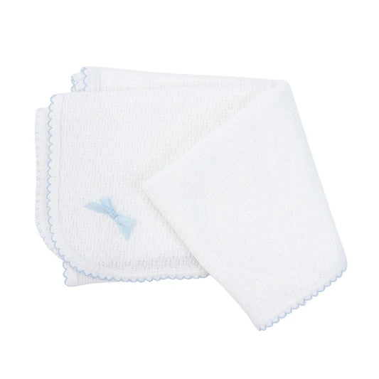 White Knit Swaddle Blanket with Blue Trim