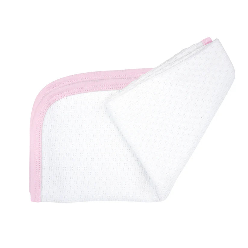 White Knit Swaddle Blanket with Pink Pima Trim
