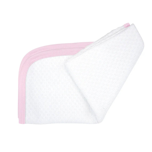 White Knit Swaddle Blanket with Pink Pima Trim