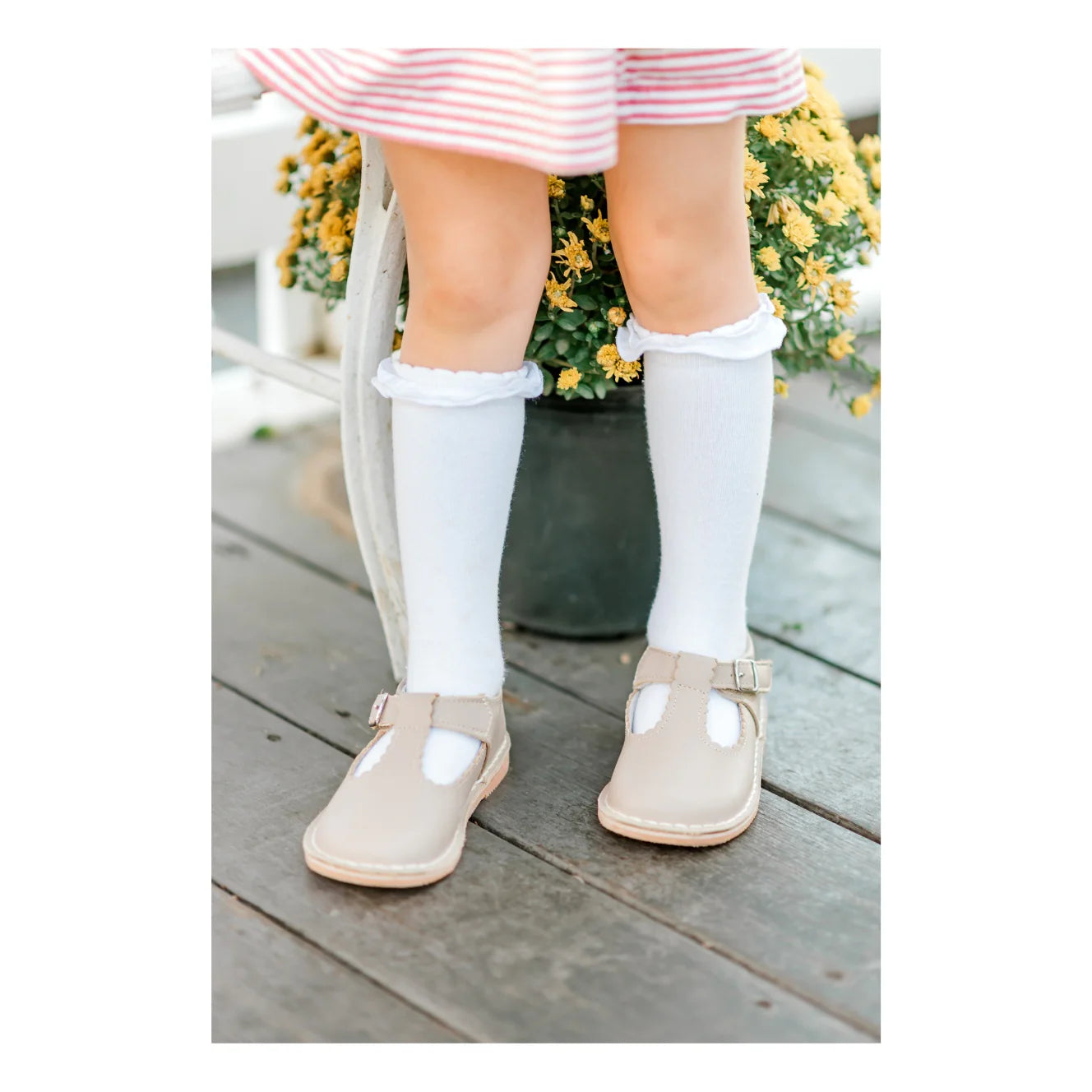 Almond Selina Scalloped T-Strap Mary Jane