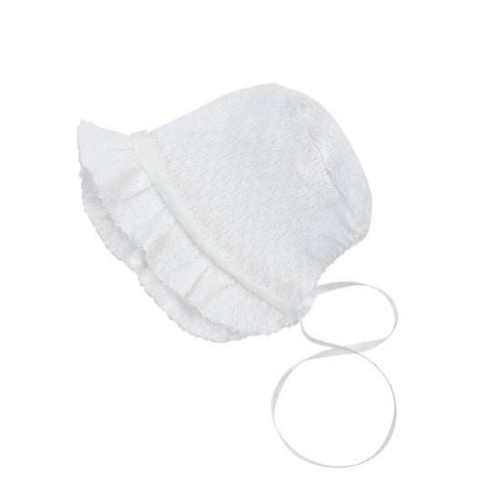 Paty Knit Bonnet with White Chiffon Trim
