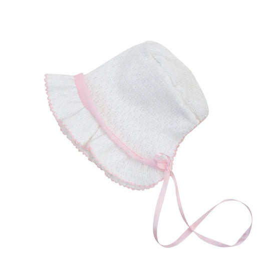 Paty Knit Bonnet with Pink Chiffon Trim